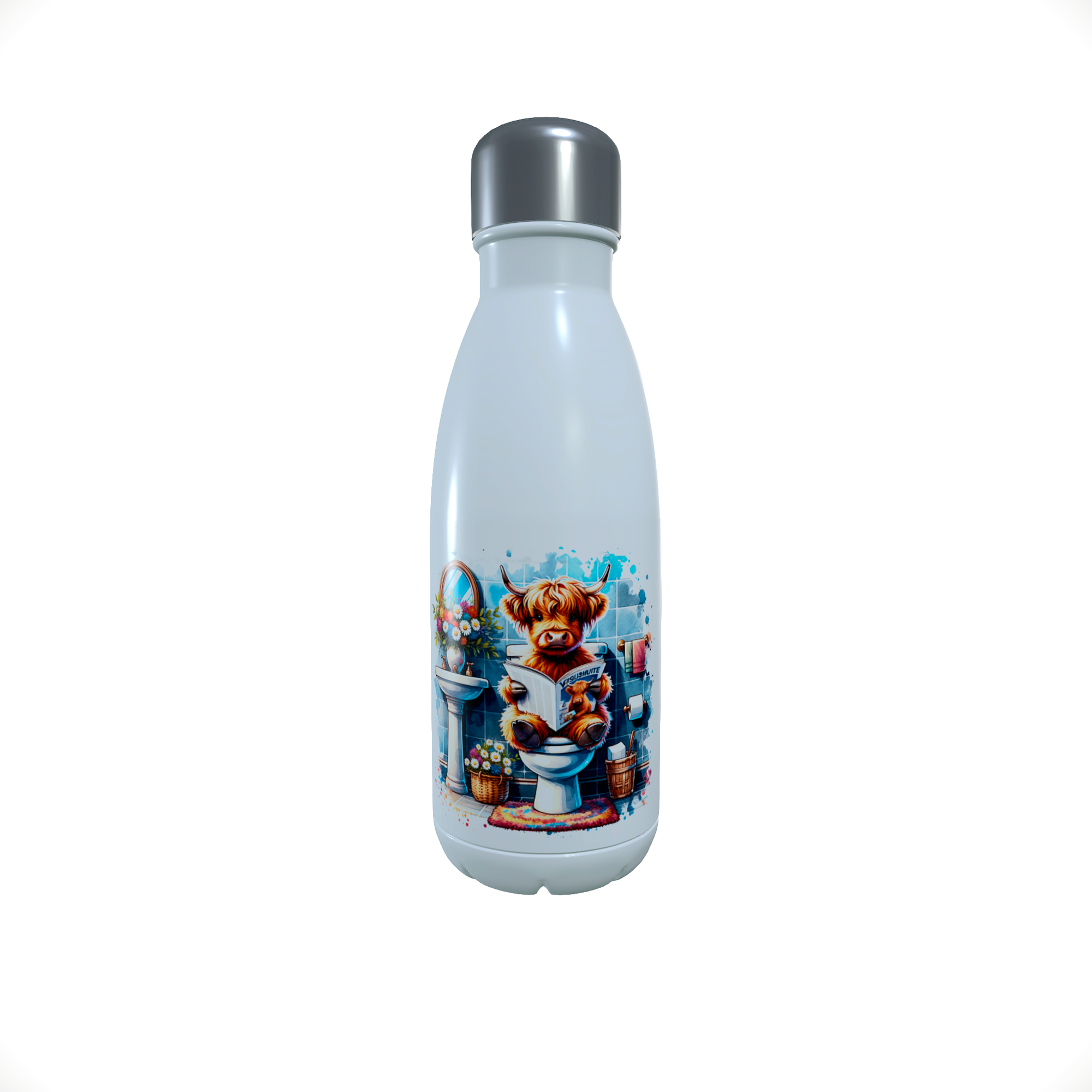 Highland Cow Sitting on the Toilet.. 500ml thermal drinks bottle